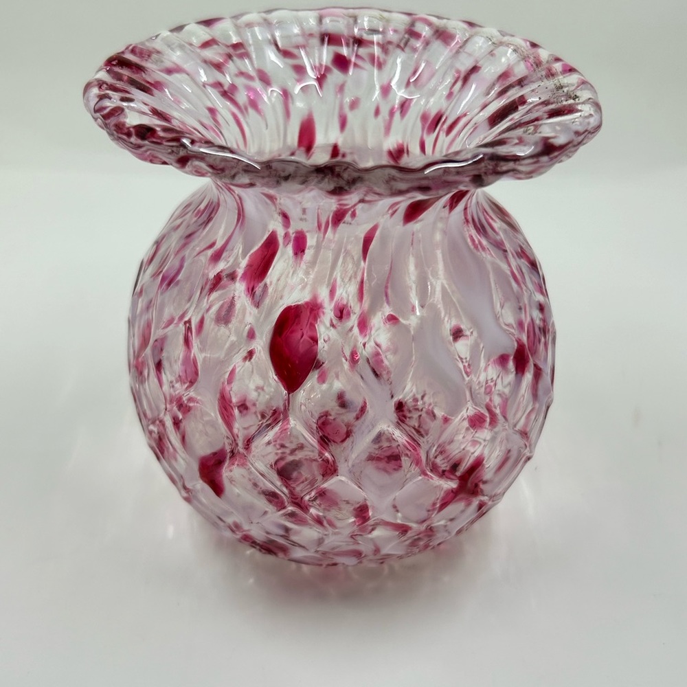 Vintage Art Glass Cranberry & White Spatter Glass by Chalet 'End of Day' Pattern
